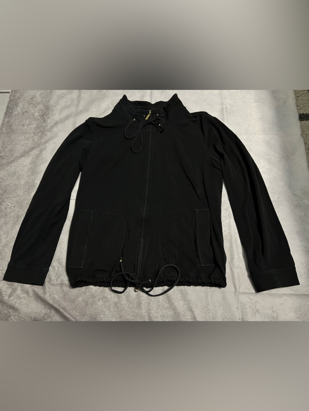 St. John Black Zip-Up Bomber Jacket with Drawstring